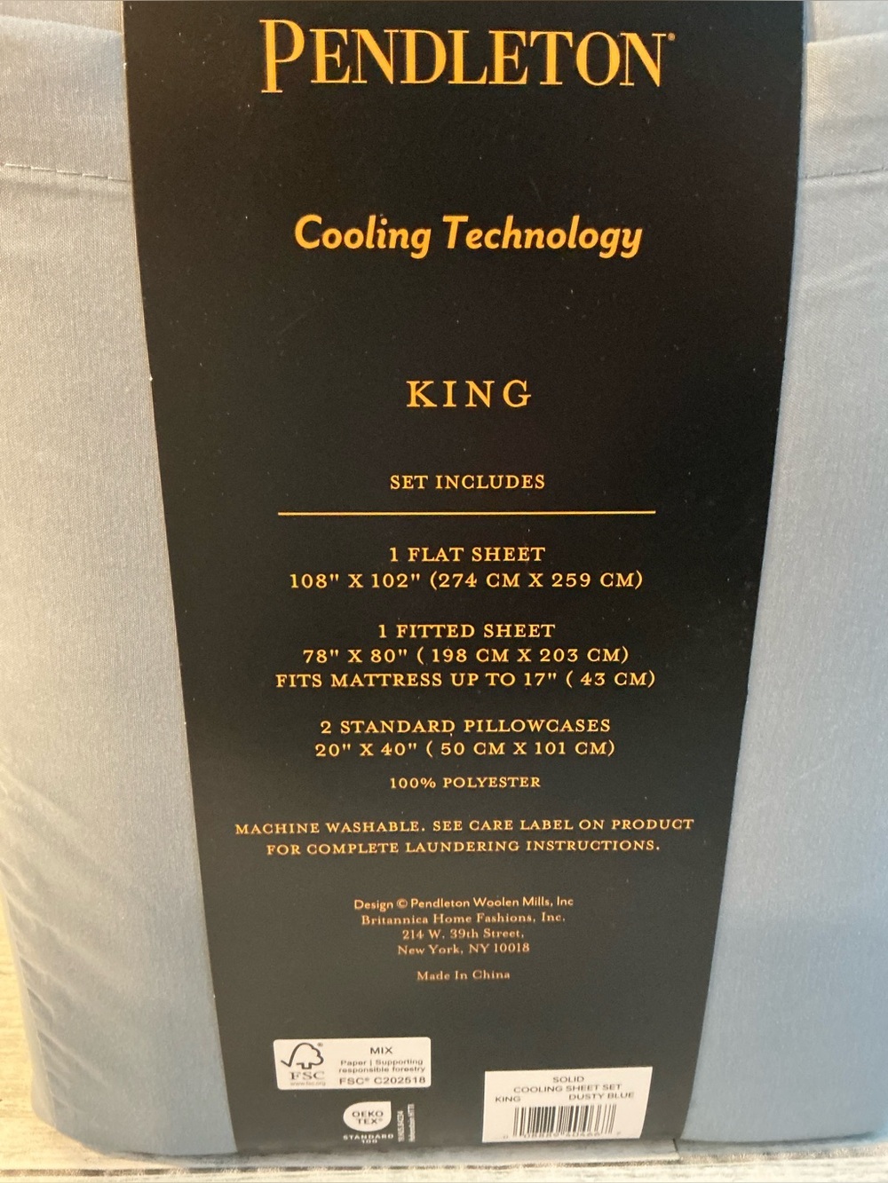 Pendleton 4Pc King Size Cooling Sheet Set - Dusty Blue - Picture 5 of 6